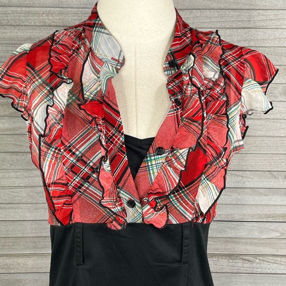 TRIXXI Retro Style Midi Dress Red Plaid/Black-7 - Picture 4 of 5